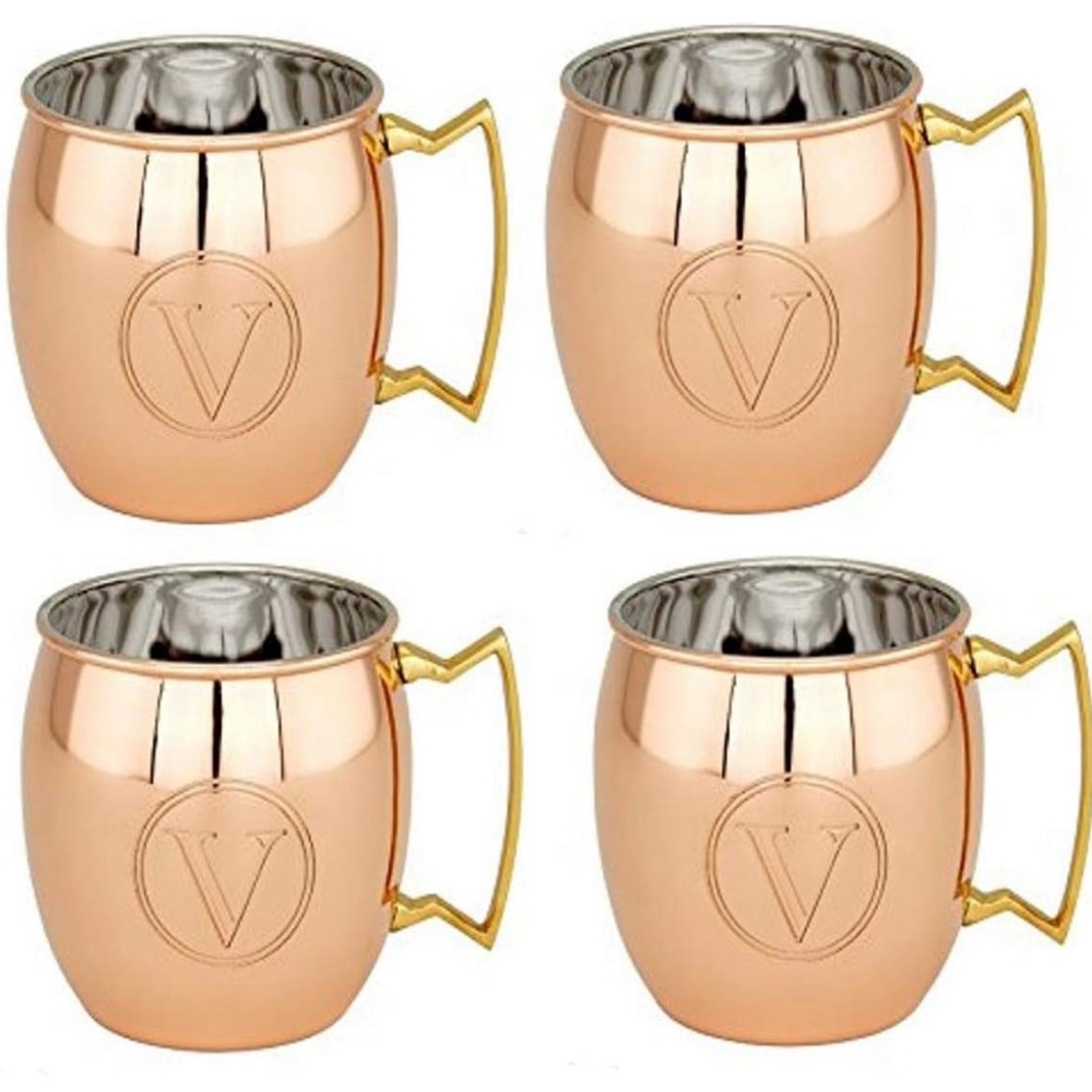 Old Dutch 16 oz Solid Moscow Monogram V Mule Mugs (Set of 4), Copper